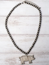 Load image into Gallery viewer, RAISED IN A BARN WHITE COWHIDE SHOW PIG PENDANT NAVAJO PEARLS NECKLACE
