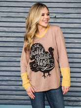 Load image into Gallery viewer, Thankful, Grateful, Blessed on Tan Longsleeve Tee with Yellow Accent

