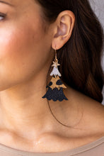 Load image into Gallery viewer, Leopard and Glitter Tiered Christmas Tree Earrings
