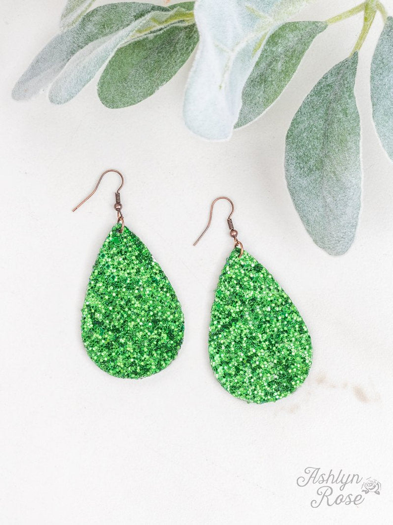 The Party Starter Glitter Earrings, Green Glitter