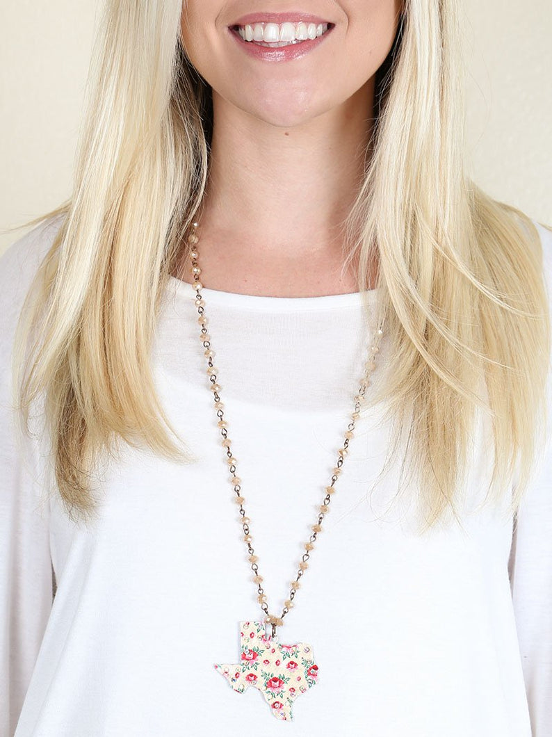 Beige Floral Texas Necklace with AB Crystals