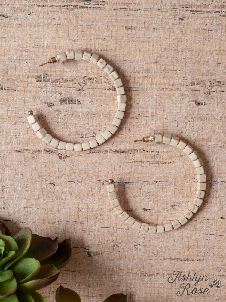 BLAME IT ON MY ROOTS CREAM SQUARE BEADED HOOPS