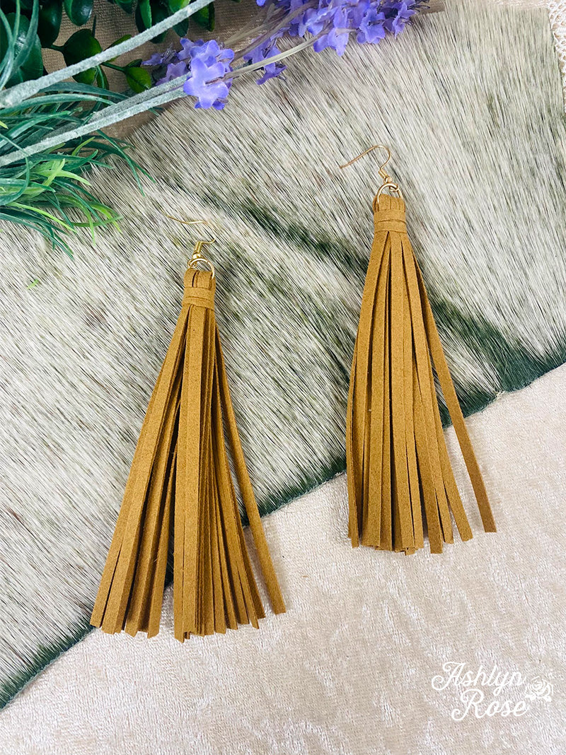 Life is Better in Cowboy Boots Light Brown Fringe Earrings