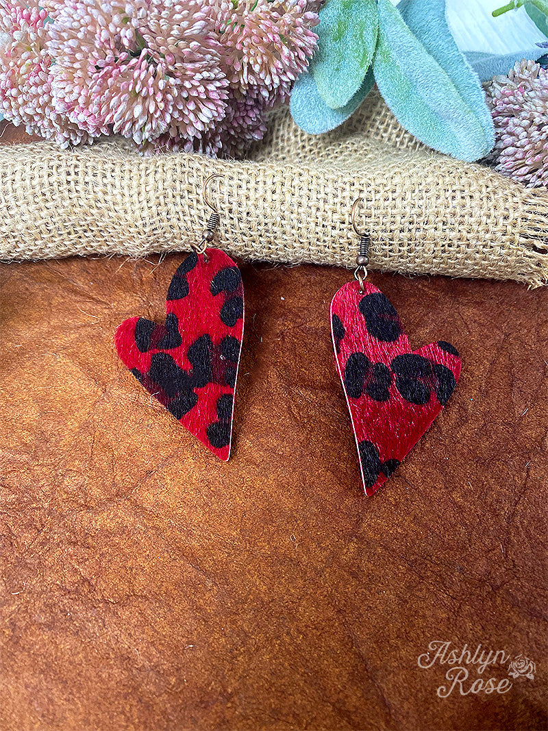 Love Is In The Air Red Leopard Heart Shaped Earrings