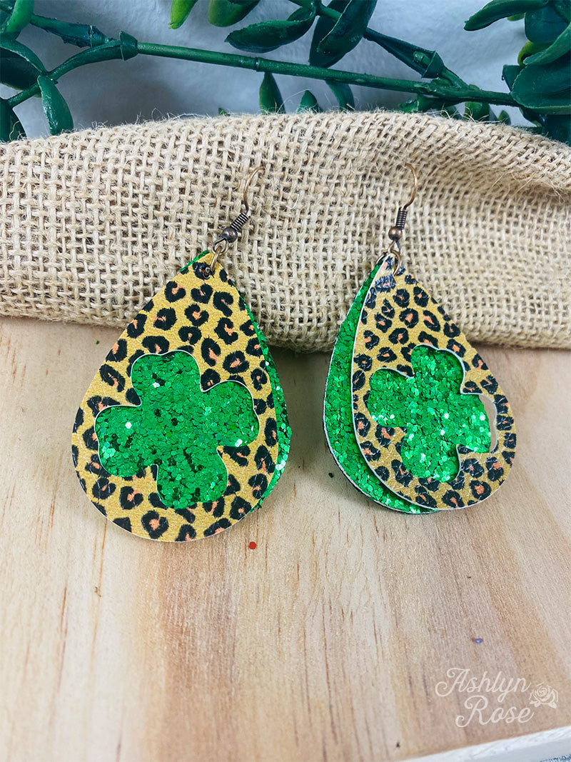 Lucky to have you saint Patrick's leopard earrings
