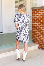 Load image into Gallery viewer, white and brown cow print tee shirt dress
