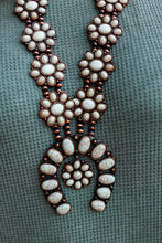 Load image into Gallery viewer, Let&#39;s Go To The Stockyards Cream Howlite Squash Blossom Copper Navajo Pearl Necklace
