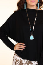 Load image into Gallery viewer, WILD WEST GLAM RHINESTONE TURQUOISE SLAB ON A PEARL BEADED GOLD LINKED CHAIN NECKLACE
