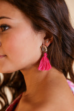 Load image into Gallery viewer, LOVE NOTES FUCHSIA TASSEL STUD EARRINGS
