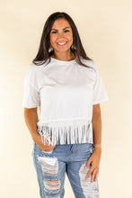 Load image into Gallery viewer, Here for the Show Studded Fringe Crop Top, White
