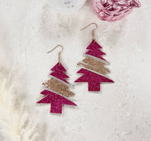 Load image into Gallery viewer, The Most Wonderful Of The Year Fuchsia Glitter Tree Earrings
