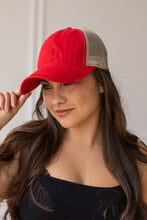 Load image into Gallery viewer, Red High Ponytail Hat with Beige Mesh
