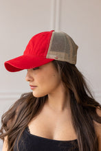 Load image into Gallery viewer, Red High Ponytail Hat with Beige Mesh
