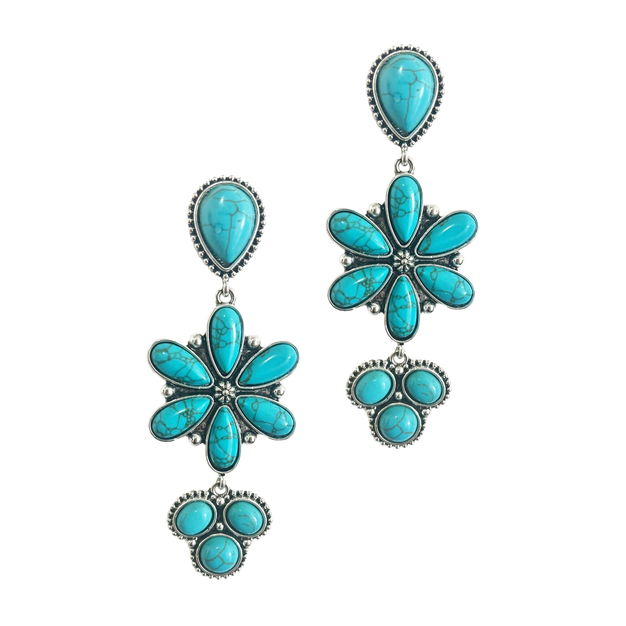 Turquoise Southwestern Flower Drop Earrings