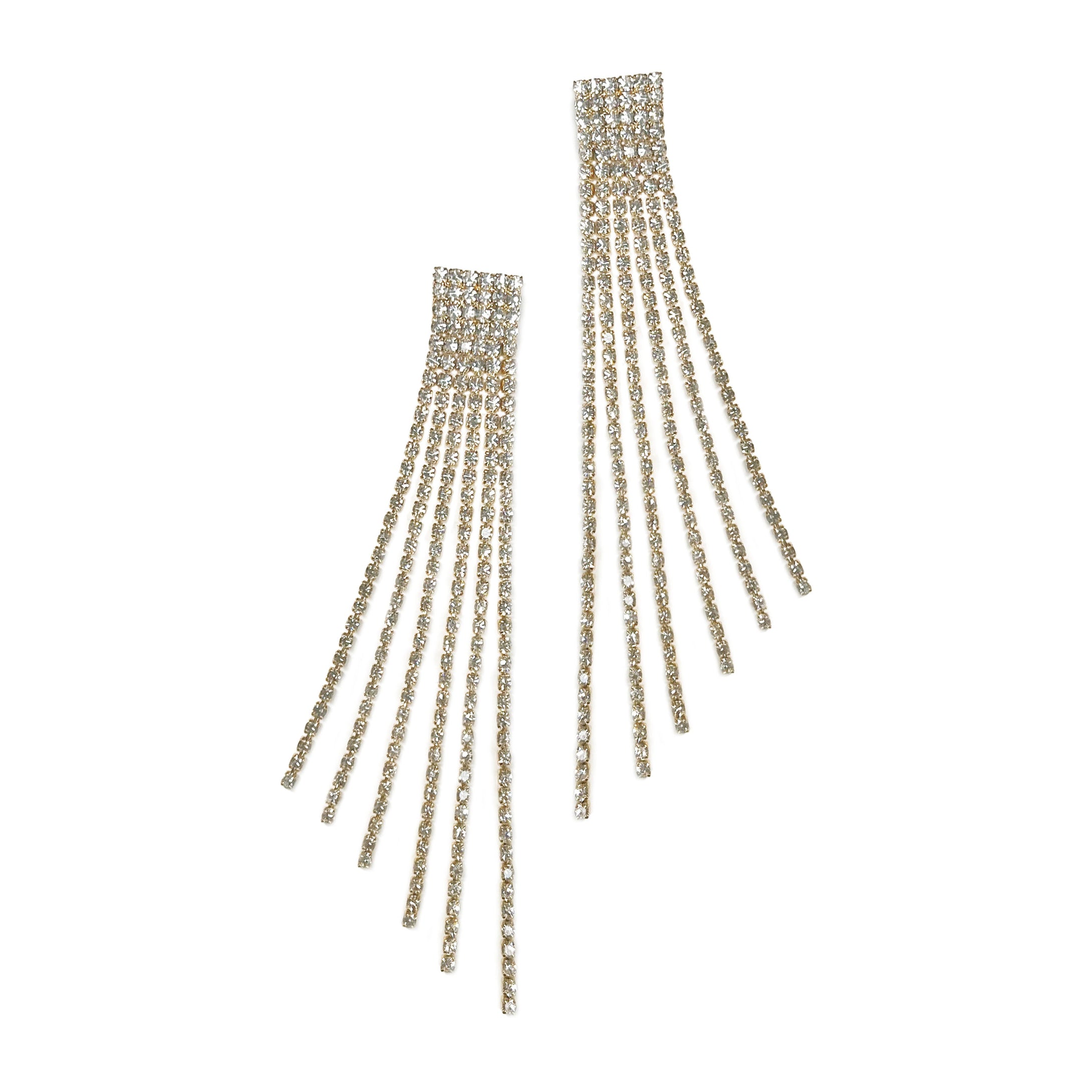 Gold Abstract Rhinestone Fringe Earrings