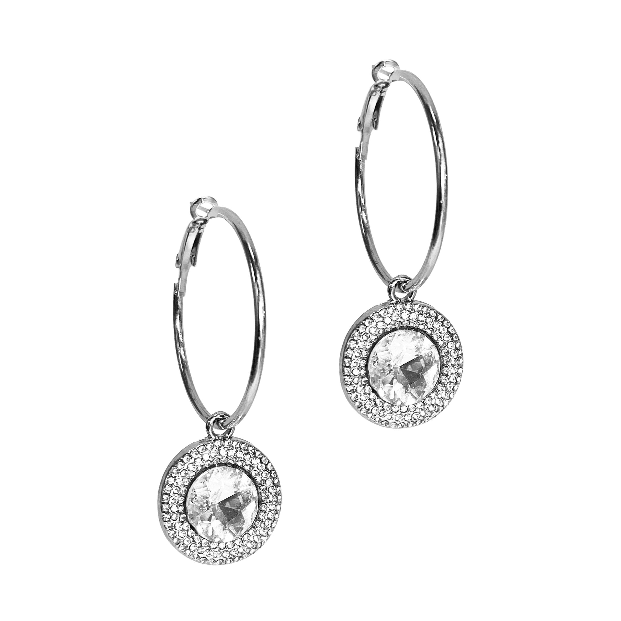 Silver Hoops with Crystal Drop