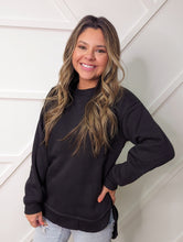 Load image into Gallery viewer, Black French Terry Sweatshirt With Ribbed Knit

