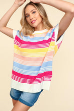 Load image into Gallery viewer, Haptics Striped Side Slit Short Sleeve Knit Top
