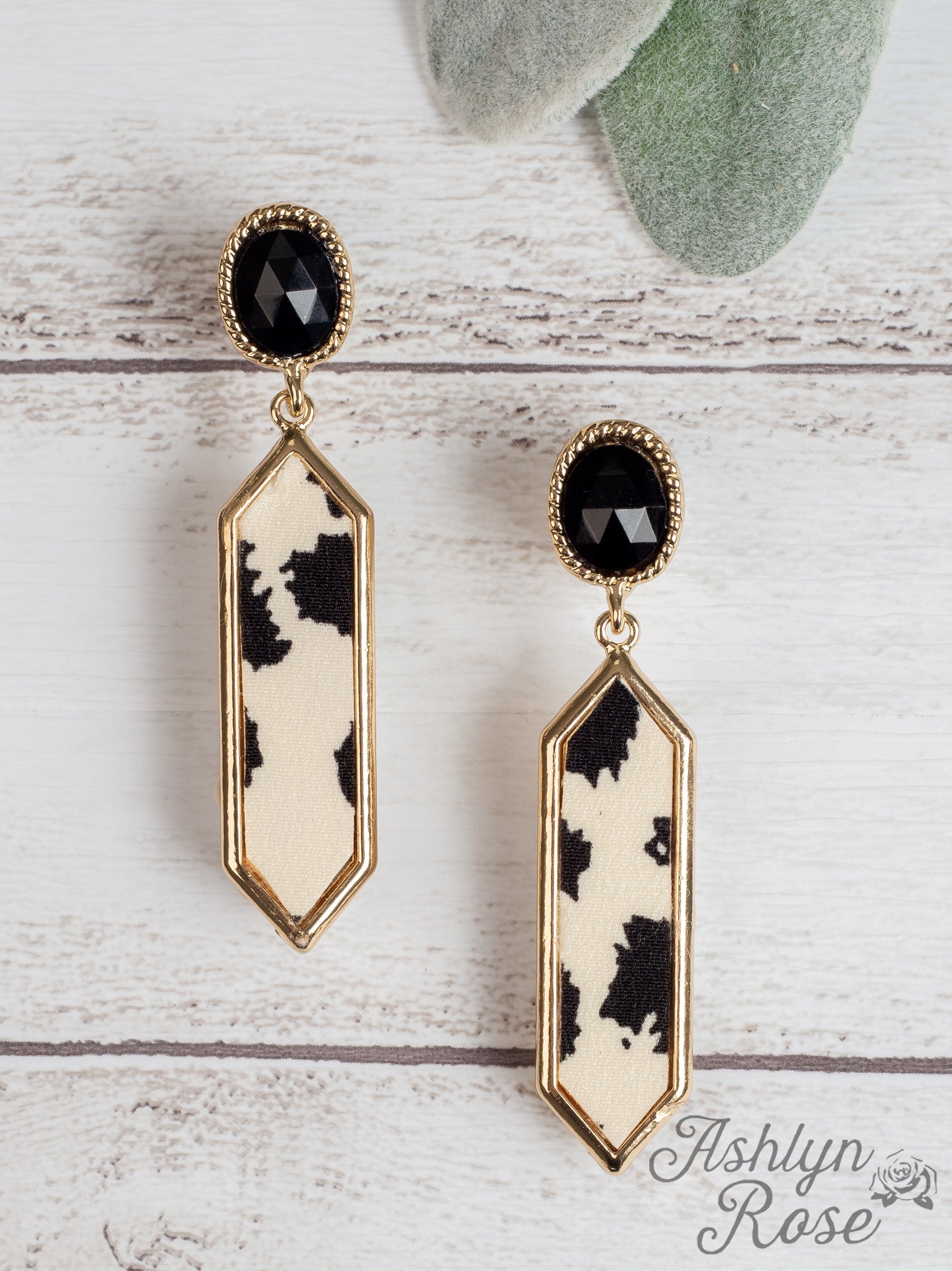 With All The Memories Dangly Earrings with Stone Stud, Cream Cowhide