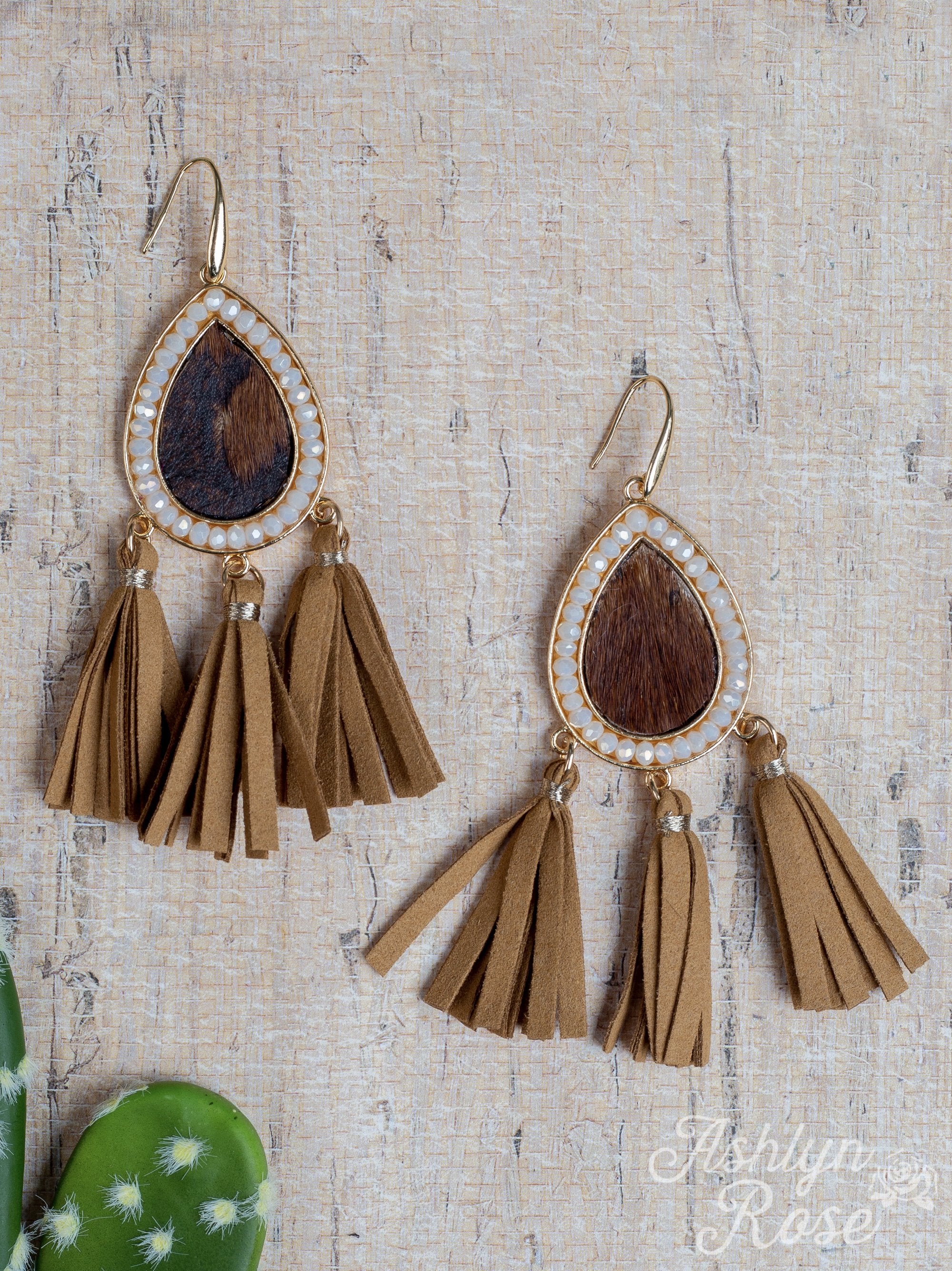 Airin' the Lungs Out Teardrop Earrings with Fringe, Brown