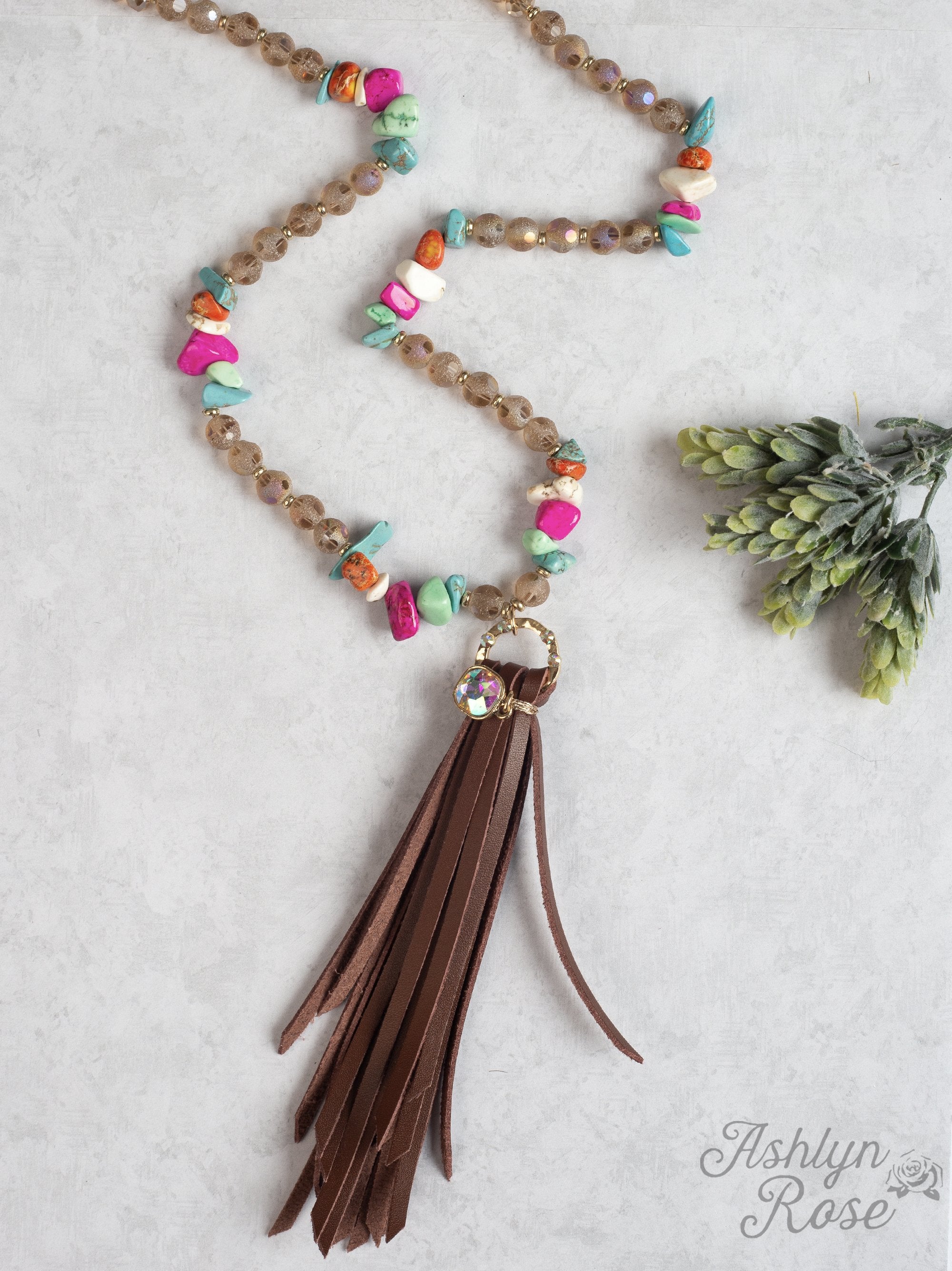 Colorfully Western Tassel Necklace with Multi Colored Stones