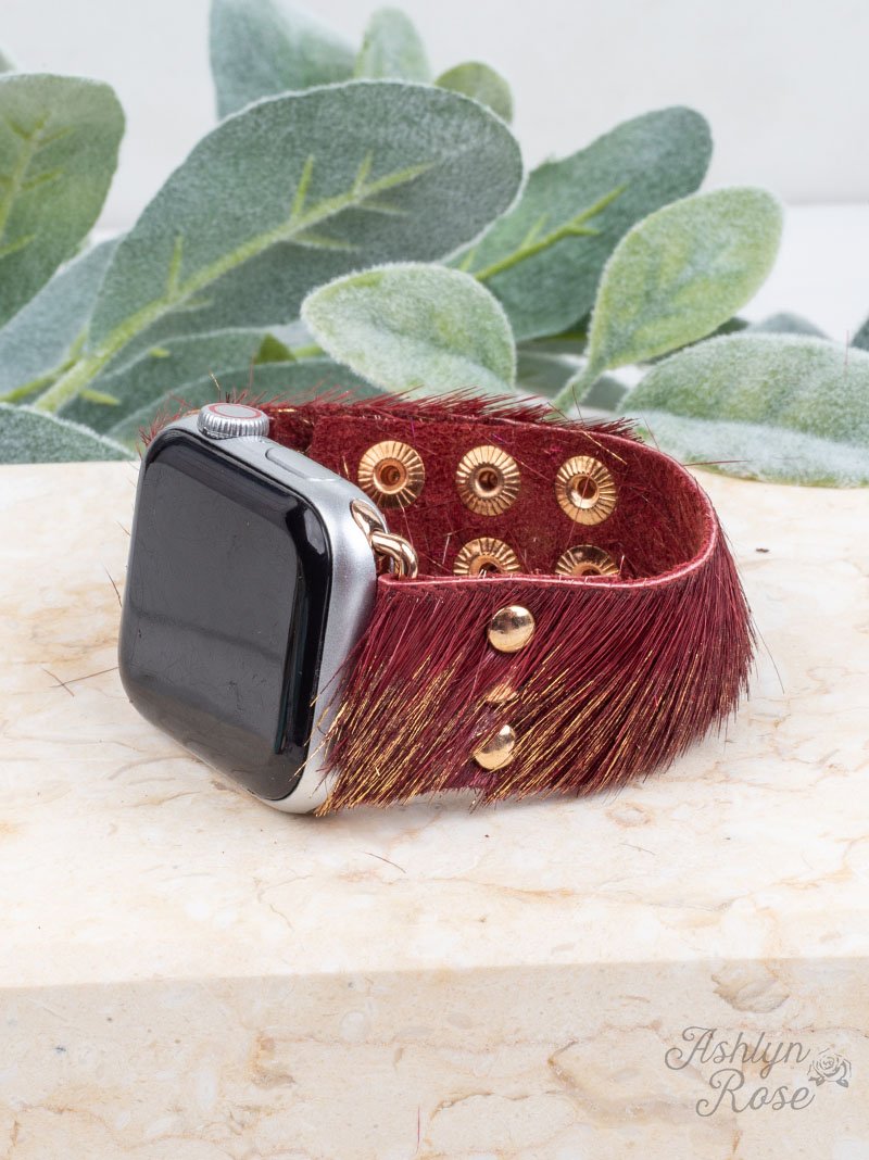Wildest Dreams 38/40/42 Leather Smart Watch Band, Gilded Maroon