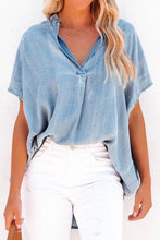 Load image into Gallery viewer, Notched Short Sleeve Denim Top
