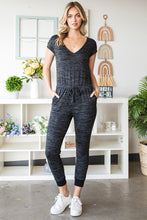 Load image into Gallery viewer, Heathered Drawstring Waist V-Neck Jumpsuit
