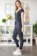 Load image into Gallery viewer, Heathered Drawstring Waist V-Neck Jumpsuit
