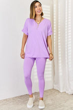 Load image into Gallery viewer, Zenana V-Neck Rolled Short Sleeve T-Shirt and Leggings Set
