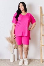 Load image into Gallery viewer, Zenana Full Size V-Neck Short Sleeve Slit T-Shirt and Shorts Set
