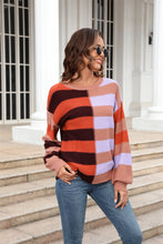 Load image into Gallery viewer, Round Neck Long Sleeve Color Block Dropped Shoulder Pullover Sweater
