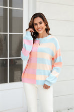 Load image into Gallery viewer, Round Neck Long Sleeve Color Block Dropped Shoulder Pullover Sweater
