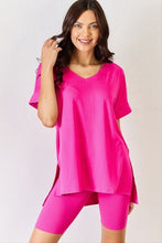 Load image into Gallery viewer, Zenana Full Size V-Neck Short Sleeve Slit T-Shirt and Shorts Set
